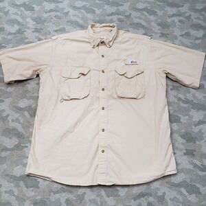 World Wide Sportsman Shirt Mens Large Tan Pockets Short Sleeve Button-Up Fishing